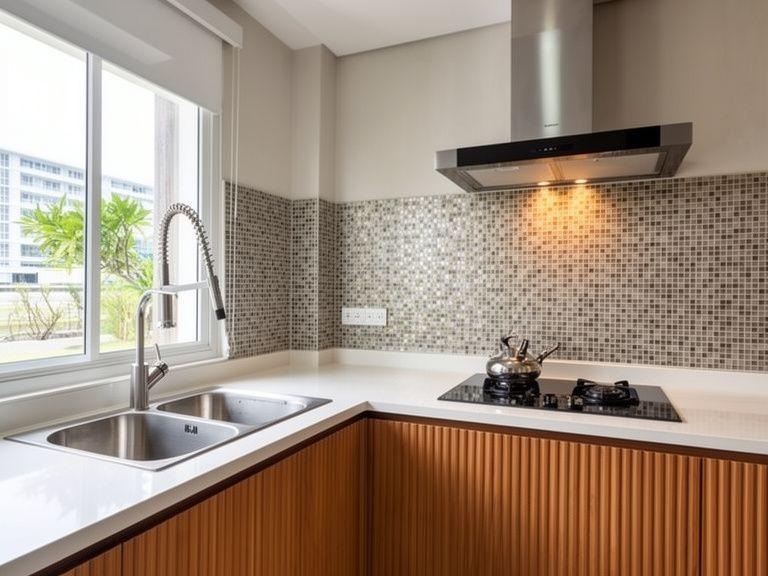 Modern wet kitchen remodel with quartz countertops in Putrajaya